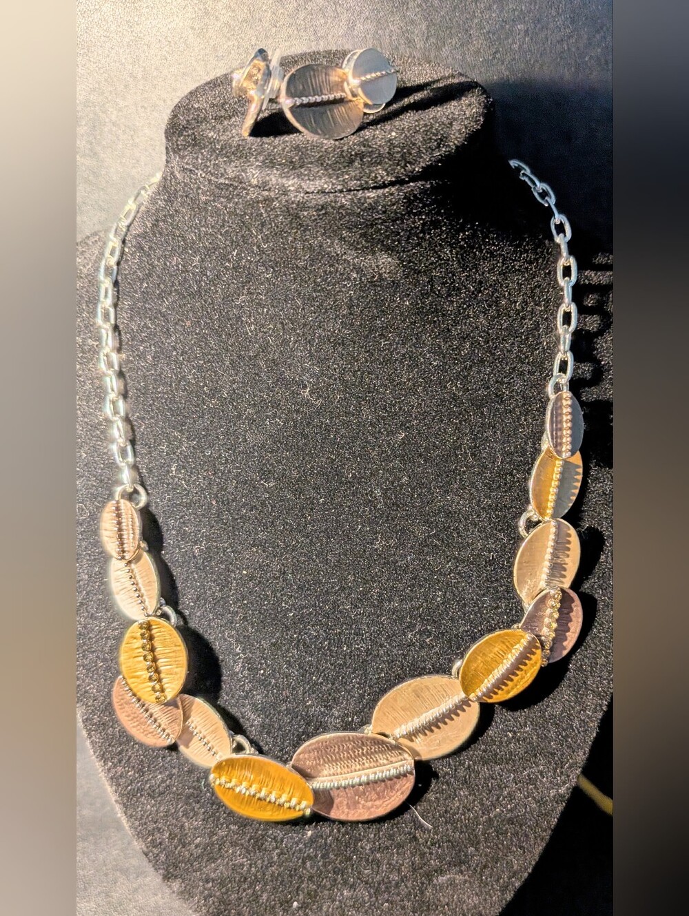 Tricolor "Shell" Accent Necklace  And Earrings